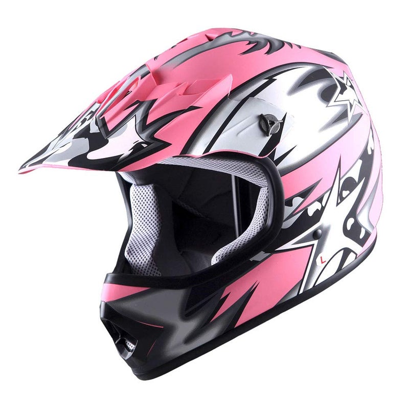 WOW Youth Kids Motocross BMX MX ATV Dirt Bike Helmet Star Matt Pink - Image 1